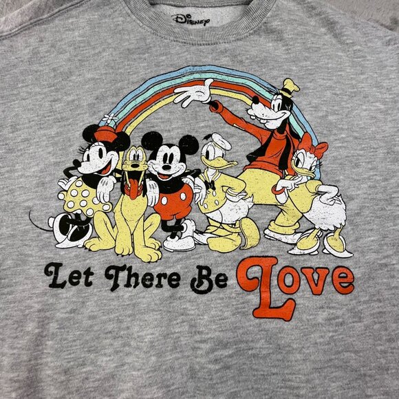 Disney "Let There Be Love" Sweatshirt  Mens Small Gray Ribbed Y2K Rainbow Mickey - Picture 4 of 8